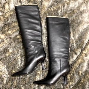 Marc Fisher Hallie Black Pointed Toe Knee High Heeled Boots